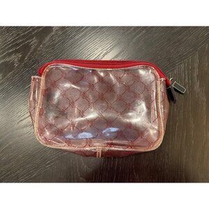 Ralph Lauren Clear Vinyl Makeup Bag With Red Monogram & Zipper Closure